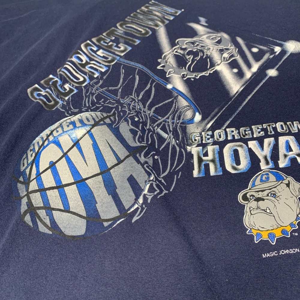 VTG 90's Georgetown Hoyas College Basketball T Shirt Sz L Made USA Single Stitch - Picture 2 of 10
